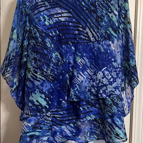 ALEX EVENINGS PLUS SIZE 2X BLUE CHIFFON RUFFLE TIERED ASYMMETRIC BLOUSE TOP - Picture 8 of 12